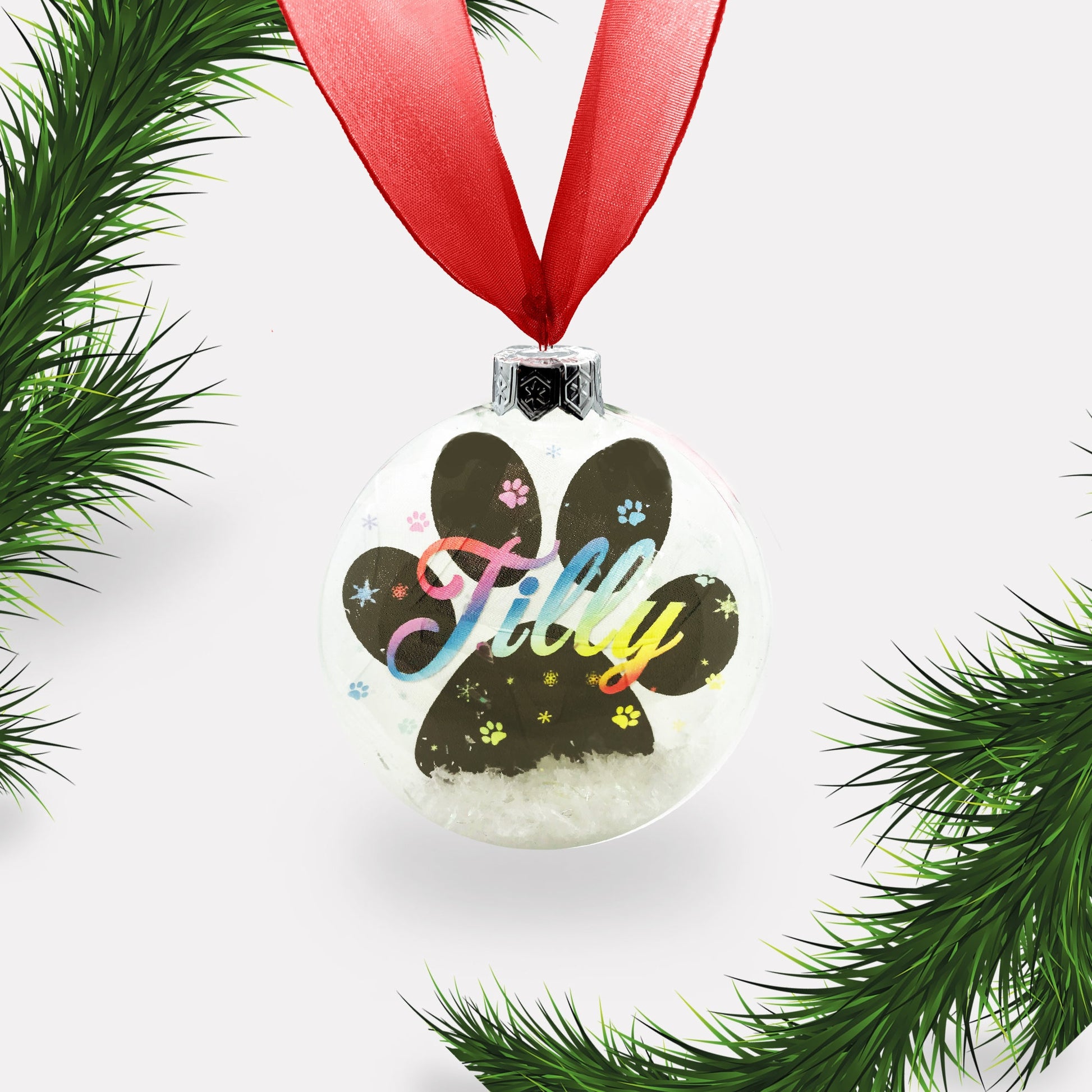 Dog | Cat Personalised Christmas Ornament | Bauble | Paw Print | Personalized | Glass | Custom | Pet