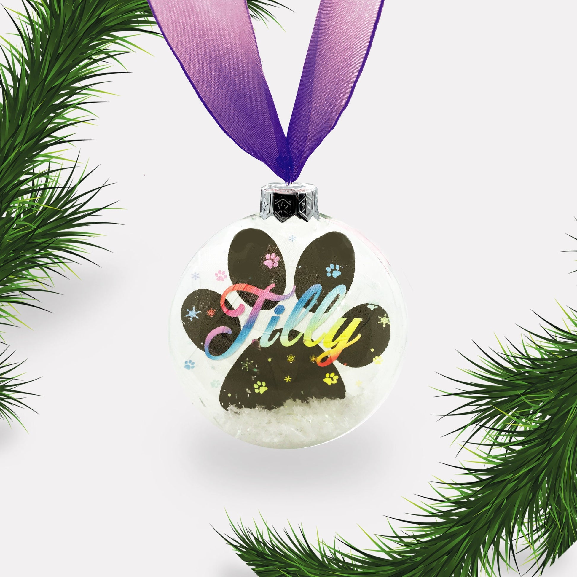 Dog | Cat Personalised Christmas Ornament | Bauble | Paw Print | Personalized | Glass | Custom | Pet
