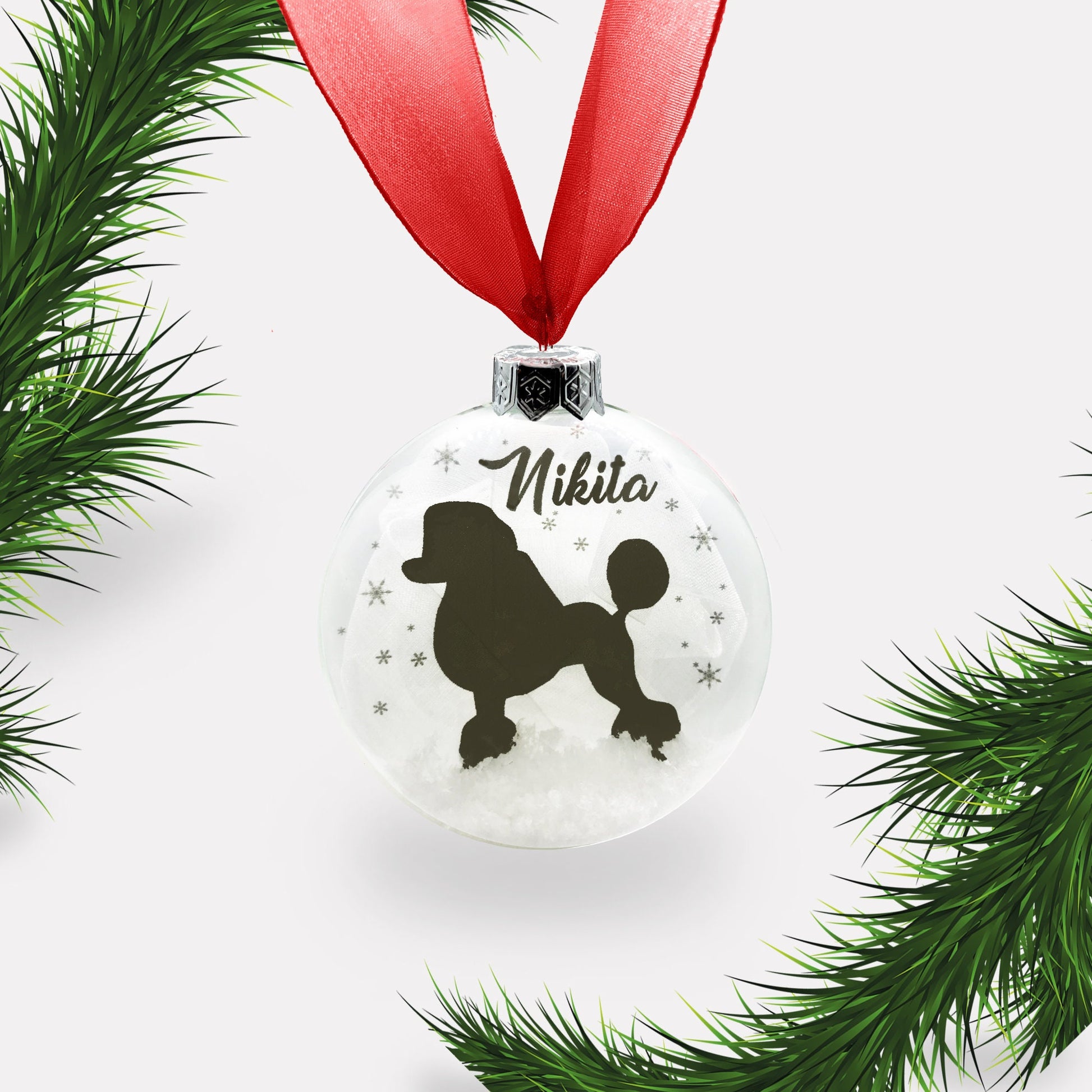 Poodle Dog Personalised Ornament | Custom Glass Christmas Bauble