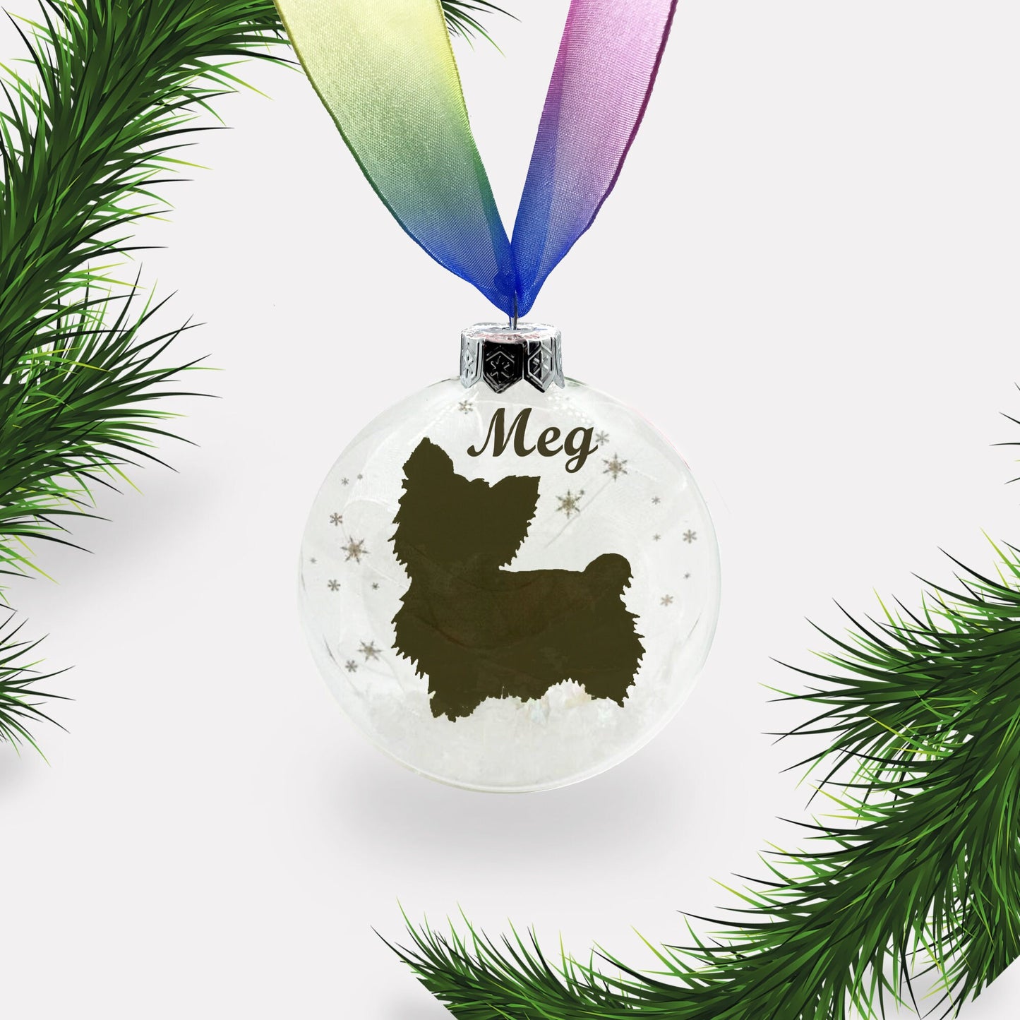 Yorkie Yorkshire Terrier Dog Personalised Ornament | Custom Glass Christmas Bauble