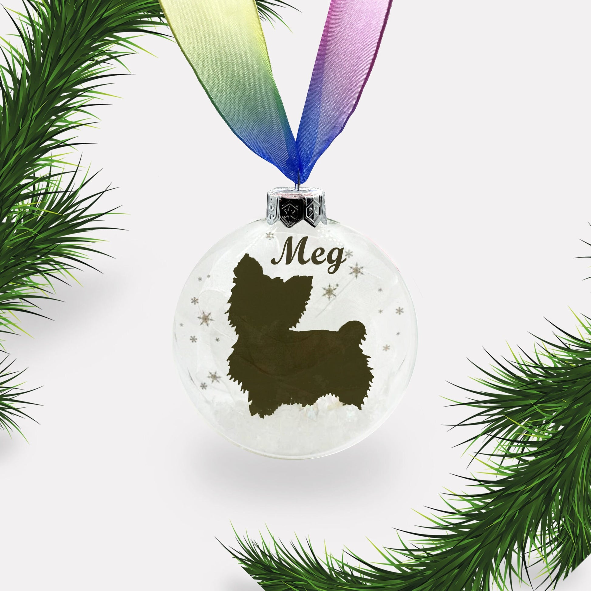 Yorkie Yorkshire Terrier Dog Personalised Ornament | Custom Glass Christmas Bauble