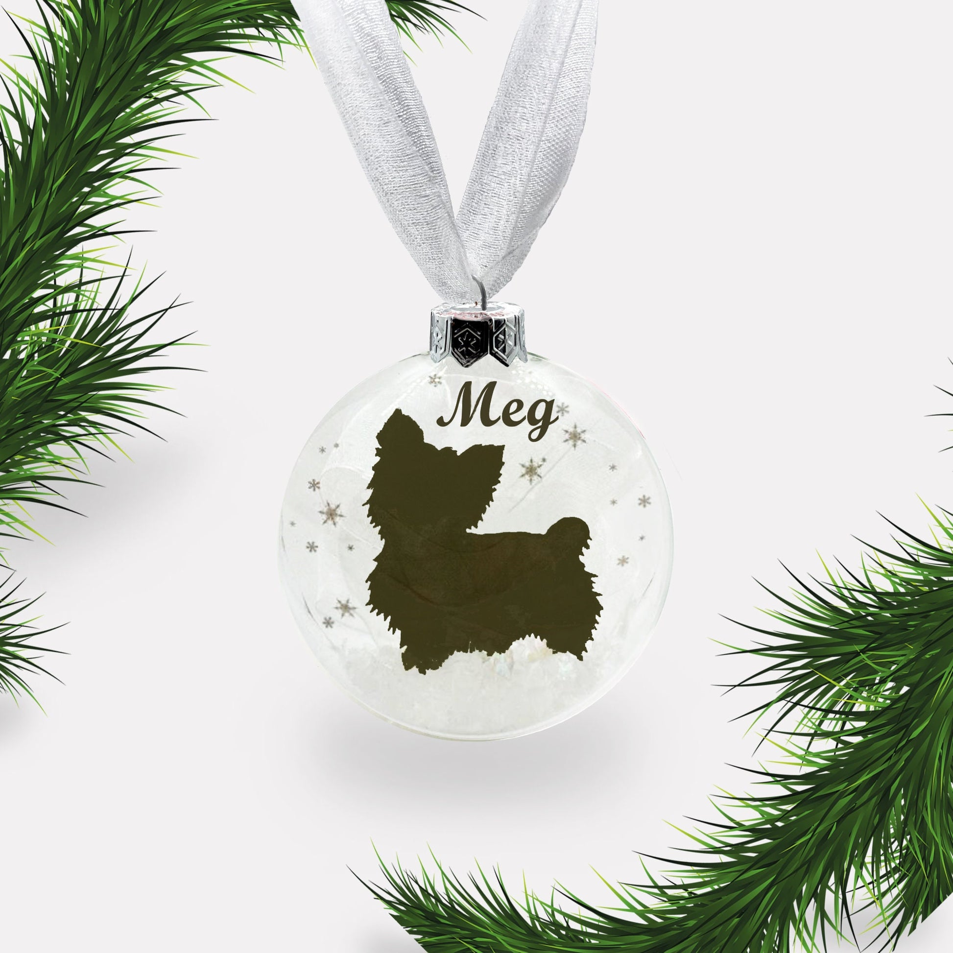 Yorkie Yorkshire Terrier Dog Personalised Ornament | Custom Glass Christmas Bauble