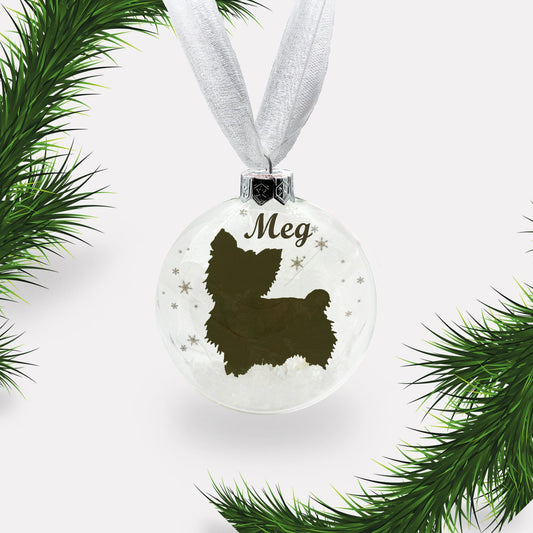 Yorkie Yorkshire Terrier Dog Personalised Ornament | Custom Glass Christmas Bauble