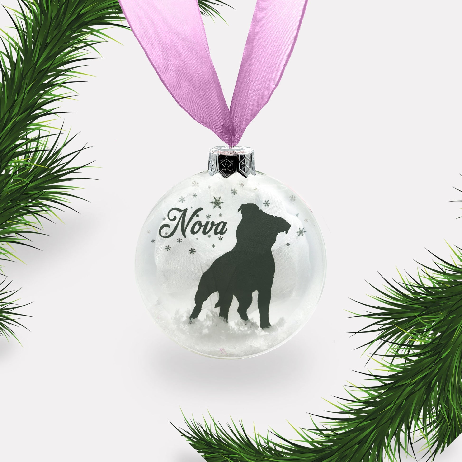 Pitbull Dog Personalised Ornament | Custom Glass Christmas Bauble