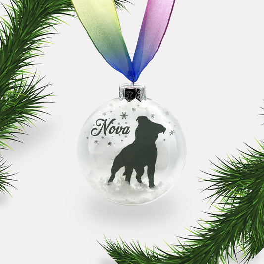 Pitbull Dog Personalised Ornament | Custom Glass Christmas Bauble