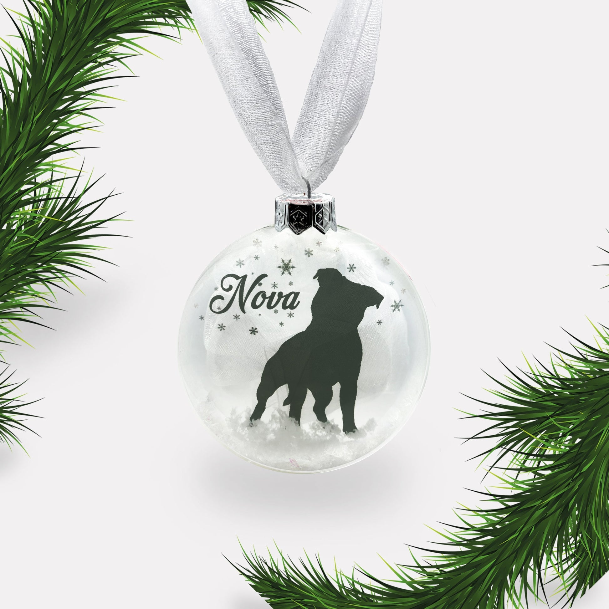 Pitbull Dog Personalised Ornament | Custom Glass Christmas Bauble