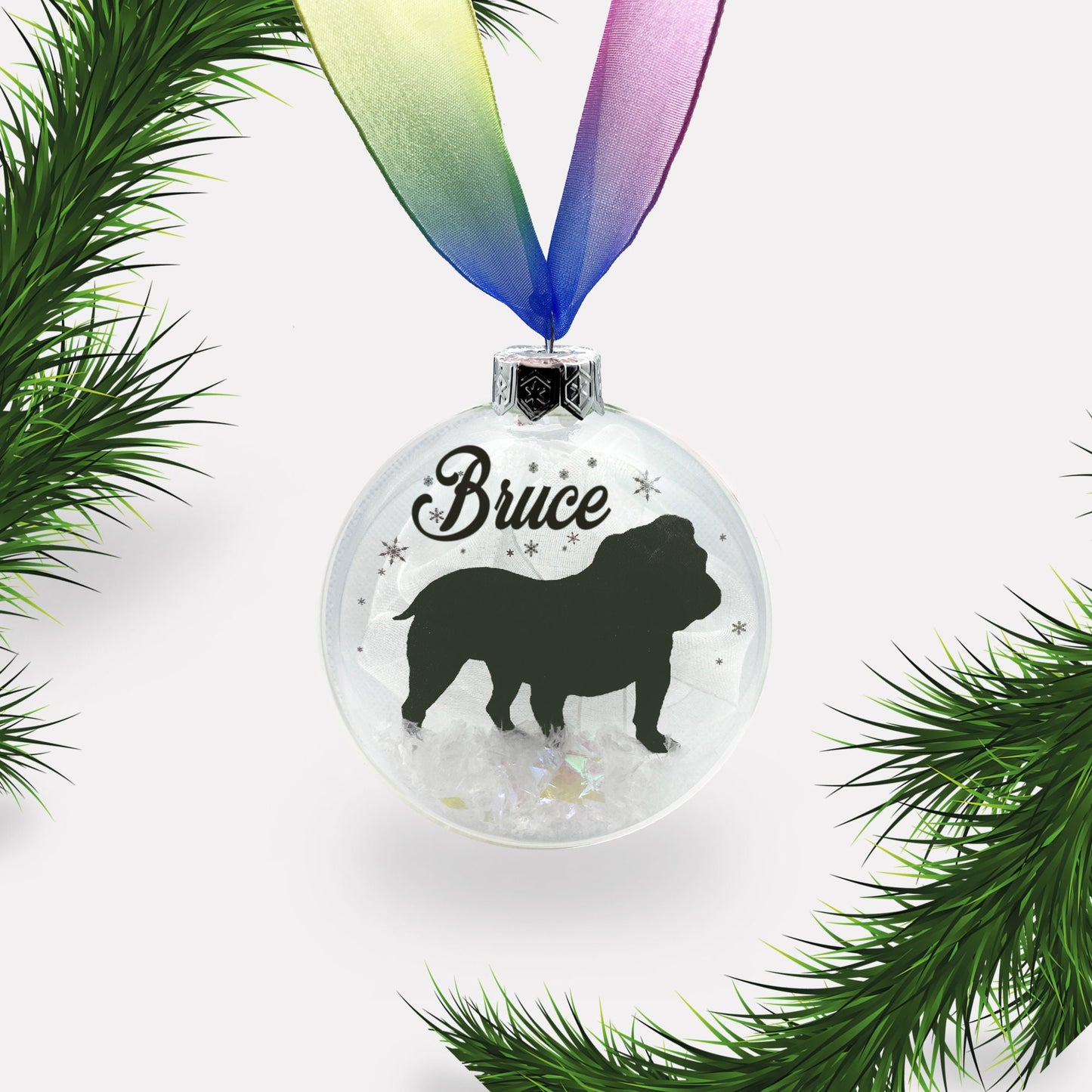 British Bulldog Dog Personalised Ornament | Custom Glass Christmas Bauble