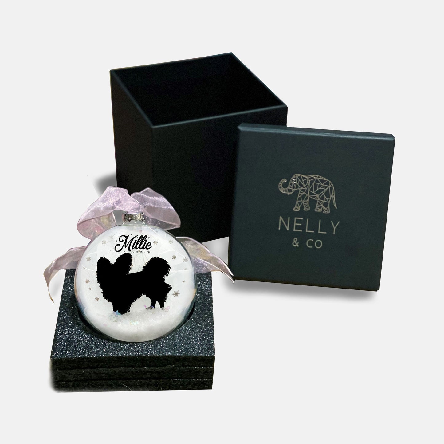 Papillon Dog Personalised Ornament | Custom Glass Christmas Bauble