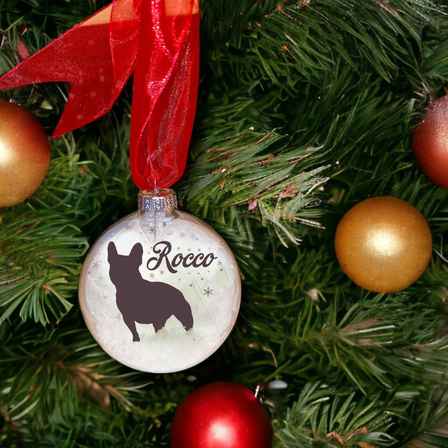 Custom French Bull Dog Ornament | Frenchie Dog Personalised Glass Christmas Bauble