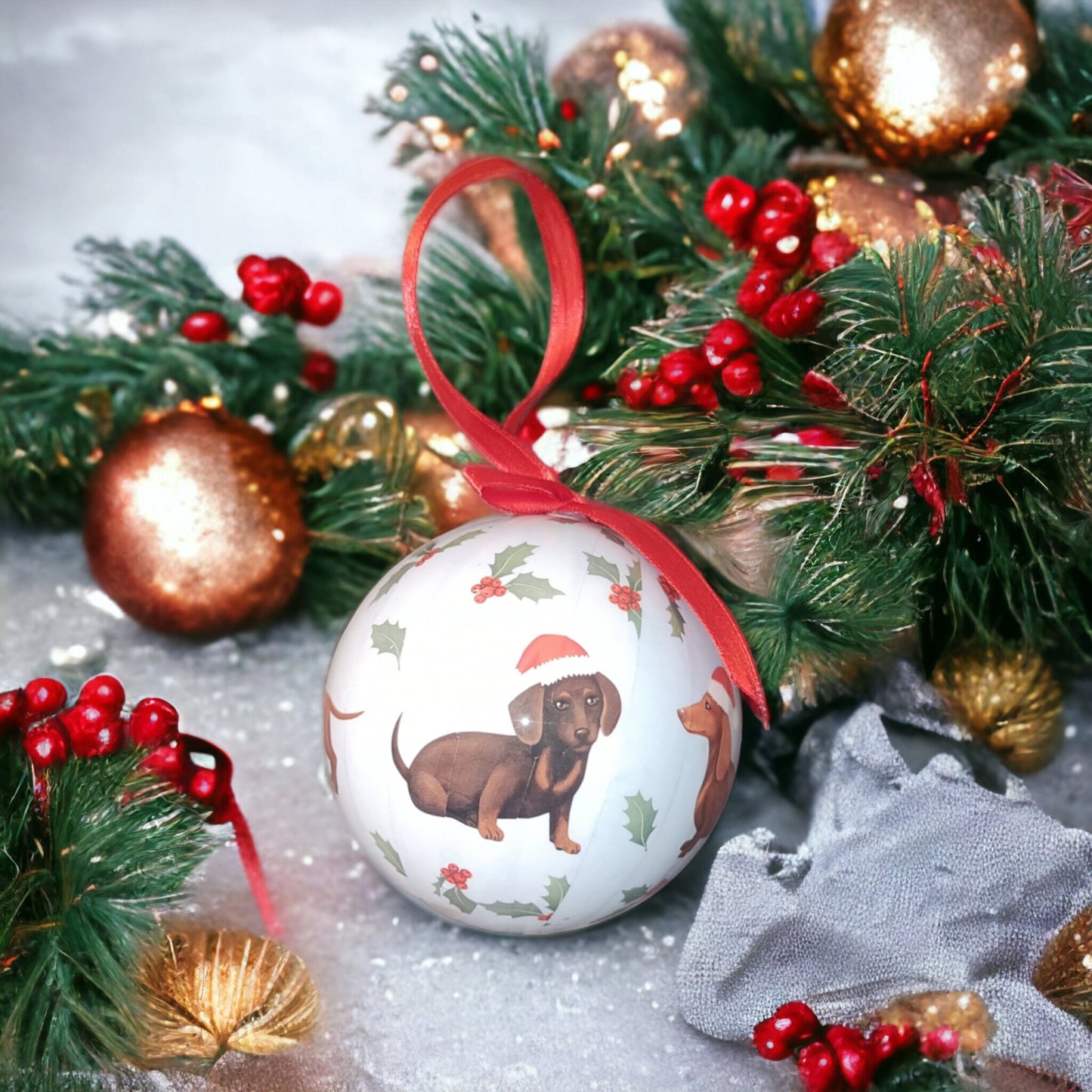 Dachshund Dog Christmas Bauble (optional set of 4)
