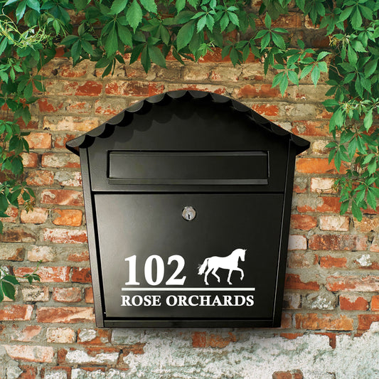 Horse Vinyl Decal | Permanent Transfer for a Mailbox/Postbox, with equine theme | Various Fonts