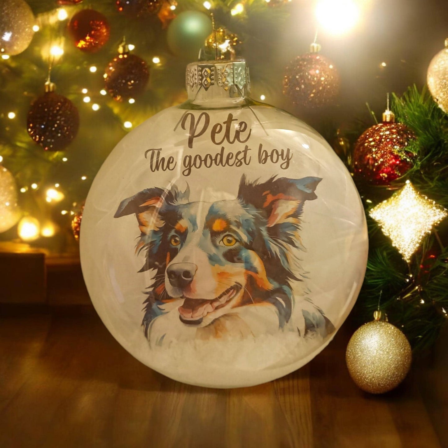 Border Collie Dog Personalised Christmas Ornament Tricoloured Collie Bauble