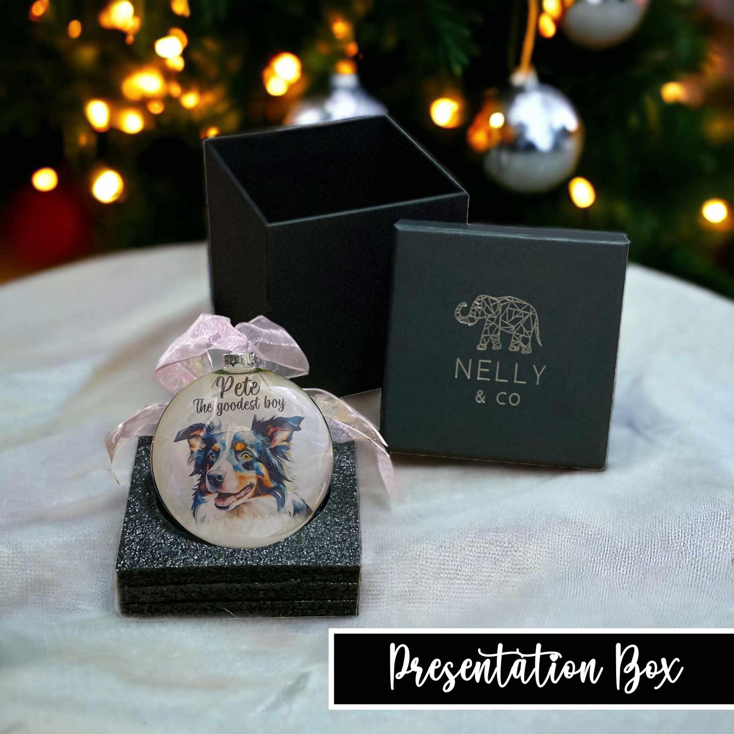 Border Collie Dog Personalised Christmas Ornament Tricoloured Collie Bauble
