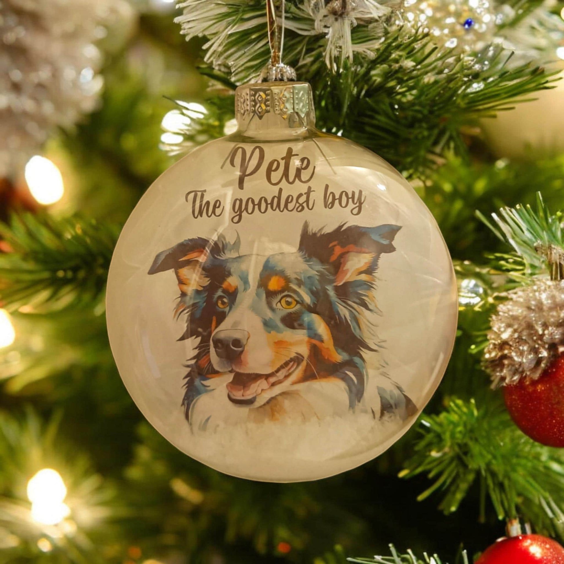 Border Collie Dog Personalised Christmas Ornament Tricoloured Collie Bauble