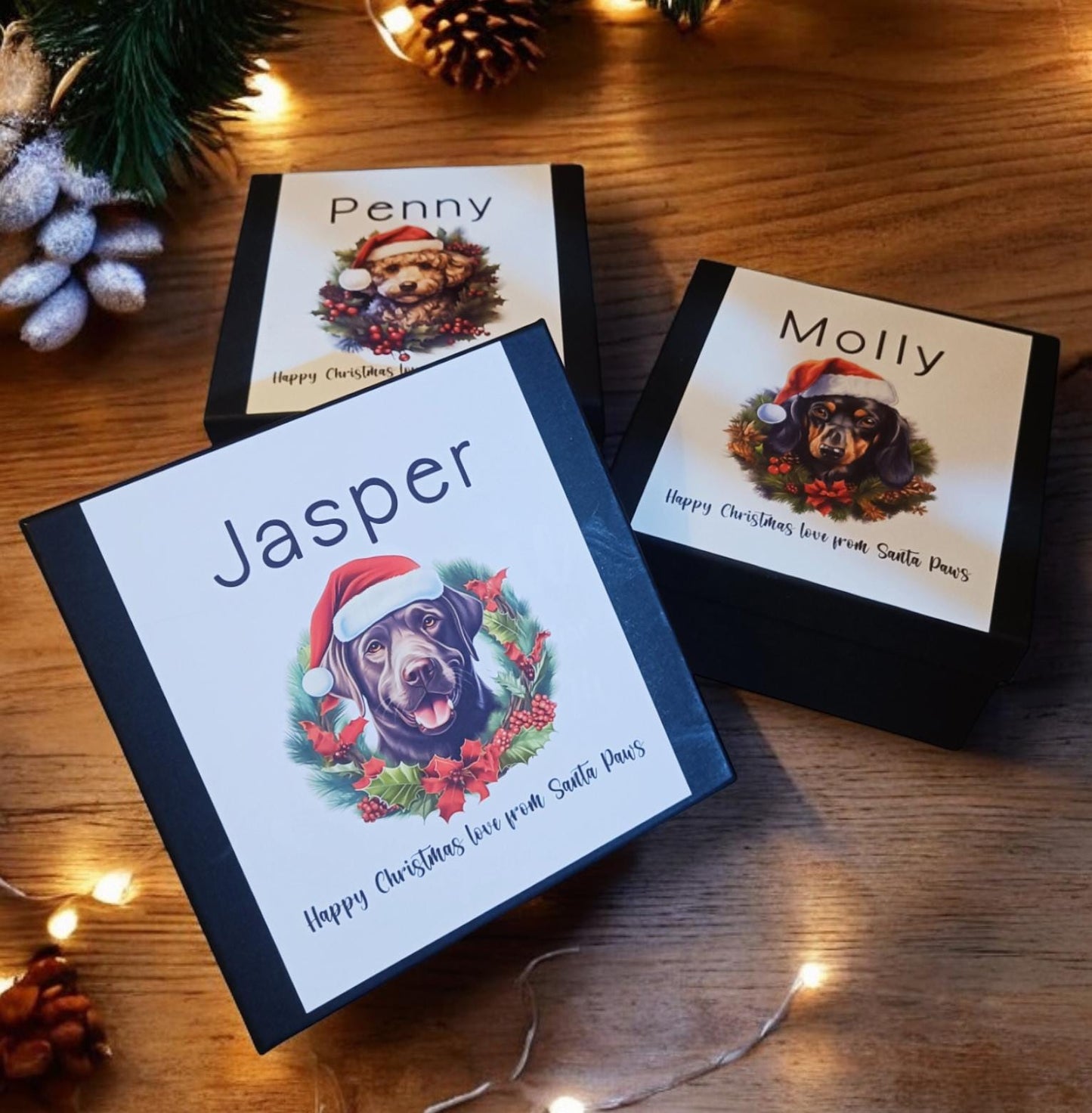 Dog Christmas Gift Box ALL BREEDS Personalised Dog Christmas Eve Box with Treats and Toy Xmas Puppy Present