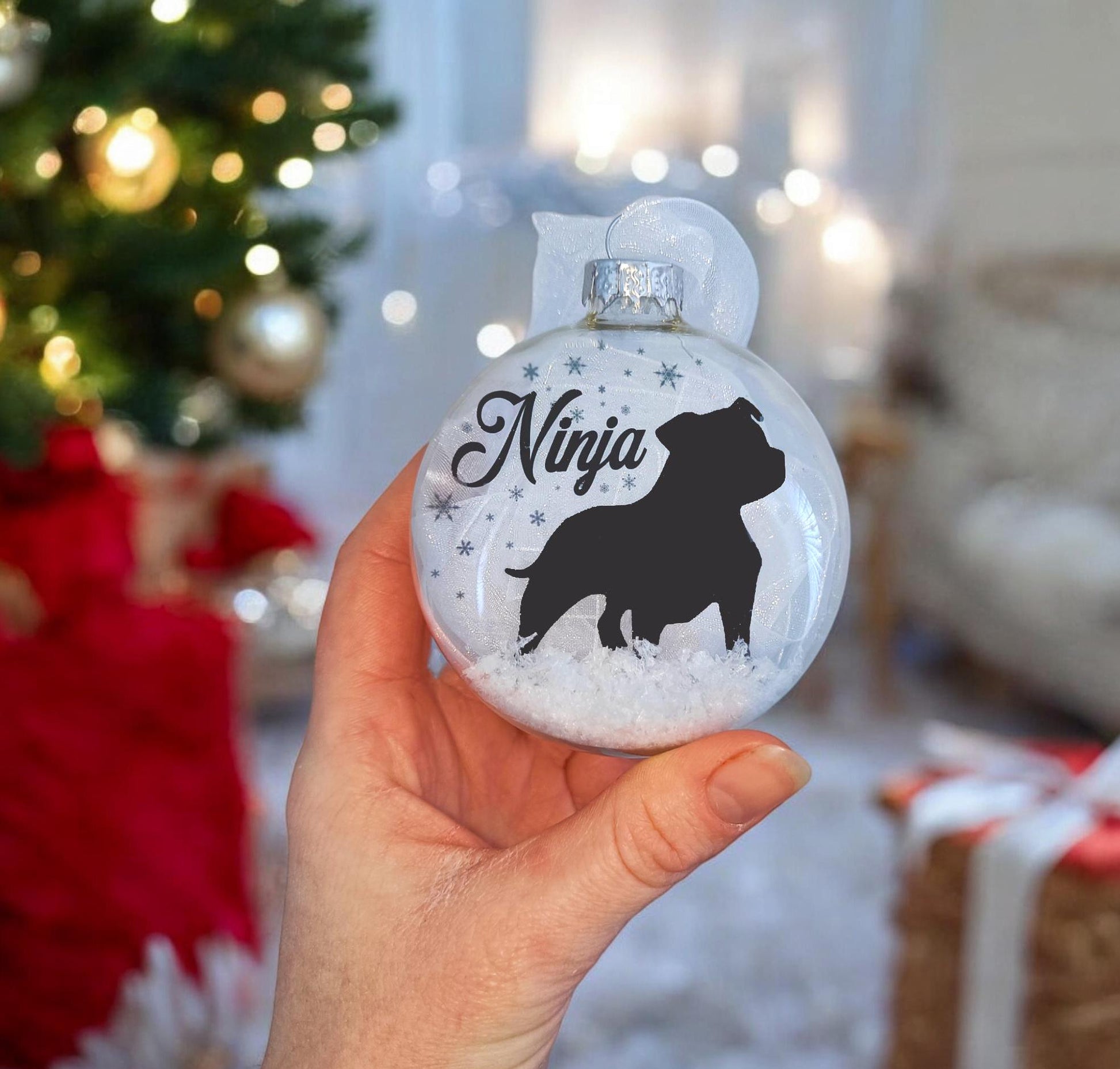 Staffie Staffordshire Bull Terrier Dog Personalised Ornament | Custom Glass Christmas Bauble