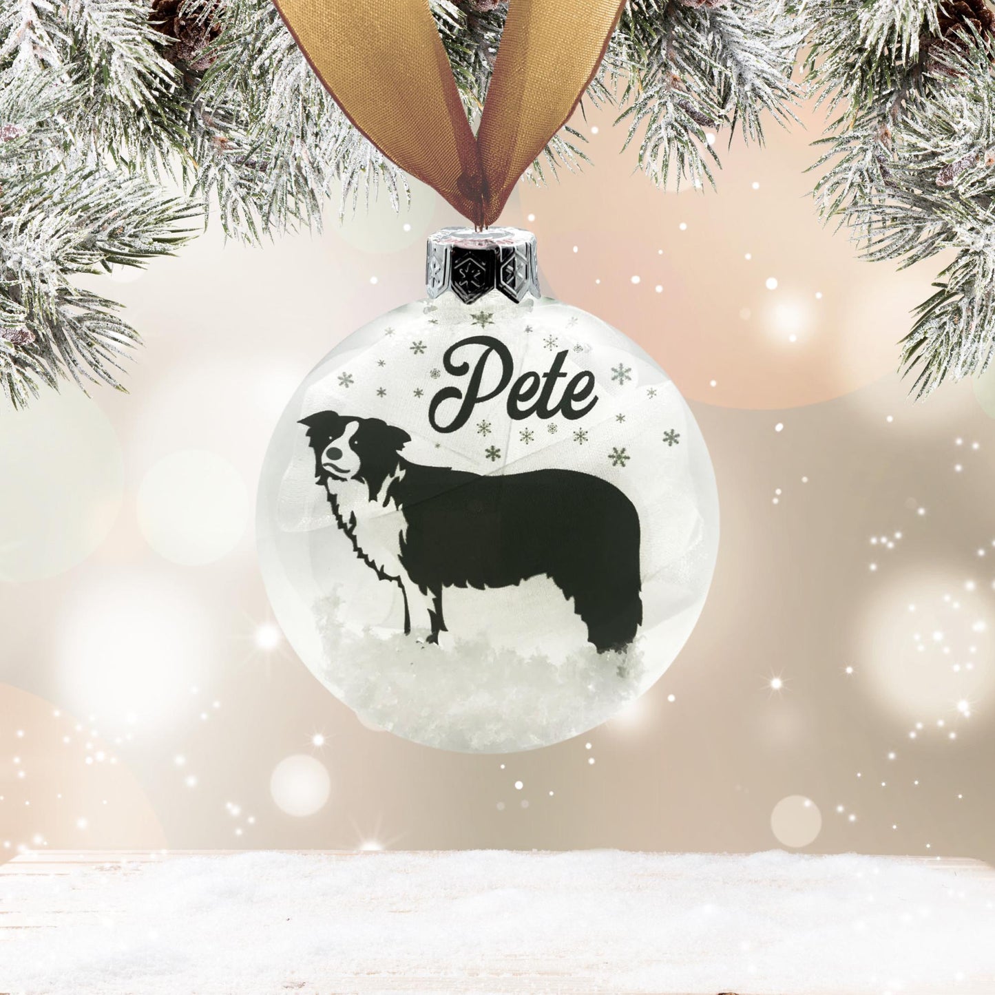Border Collie Dog Personalised Ornament | Custom Glass Christmas Bauble