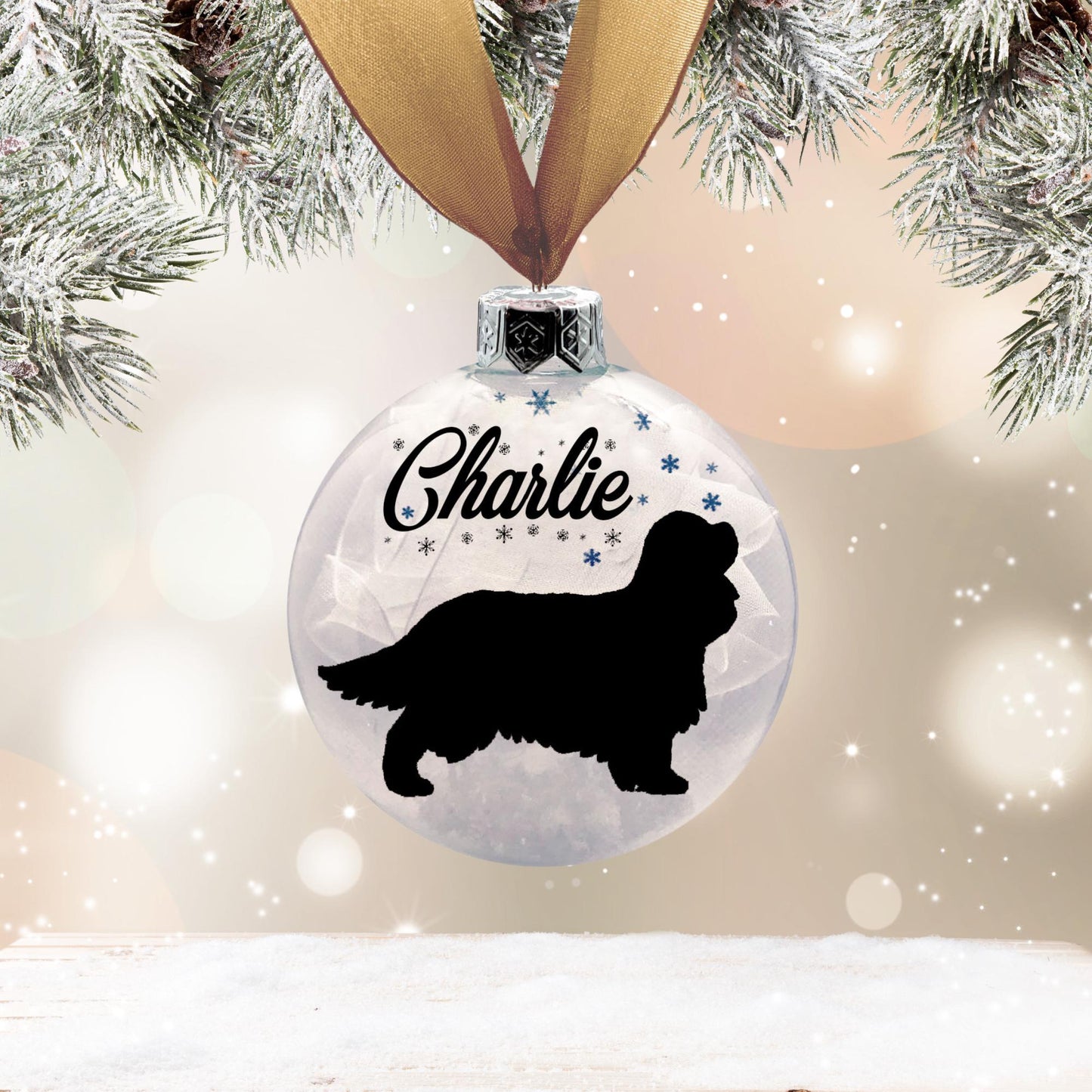 Cavalier King Charles Spaniel Dog Personalised | Custom Glass Christmas Bauble