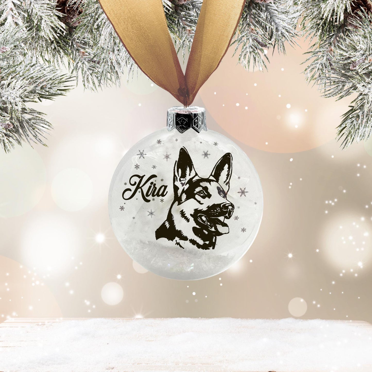 German Shepherd Alsatian Dog Personalised Ornament | Custom Glass Christmas Bauble