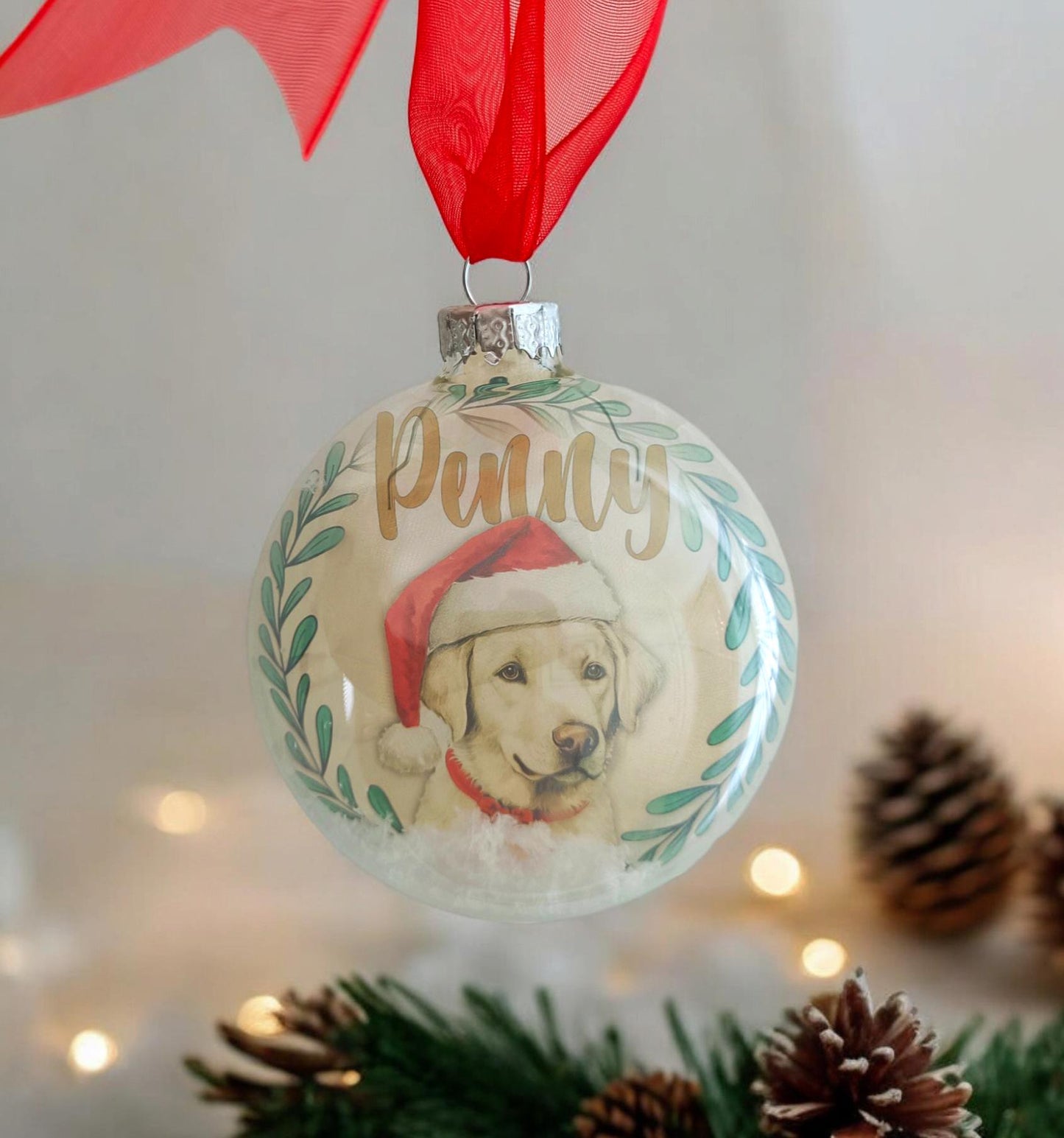 Labrador Dog Personalised Christmas Bauble Chocolate Black or Yellow Dog Xmas Ornaments