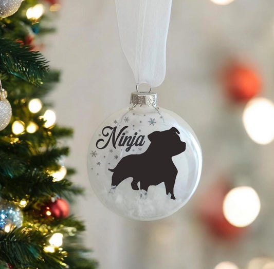 Staffie Staffordshire Bull Terrier Dog Personalised Ornament | Custom Glass Christmas Bauble
