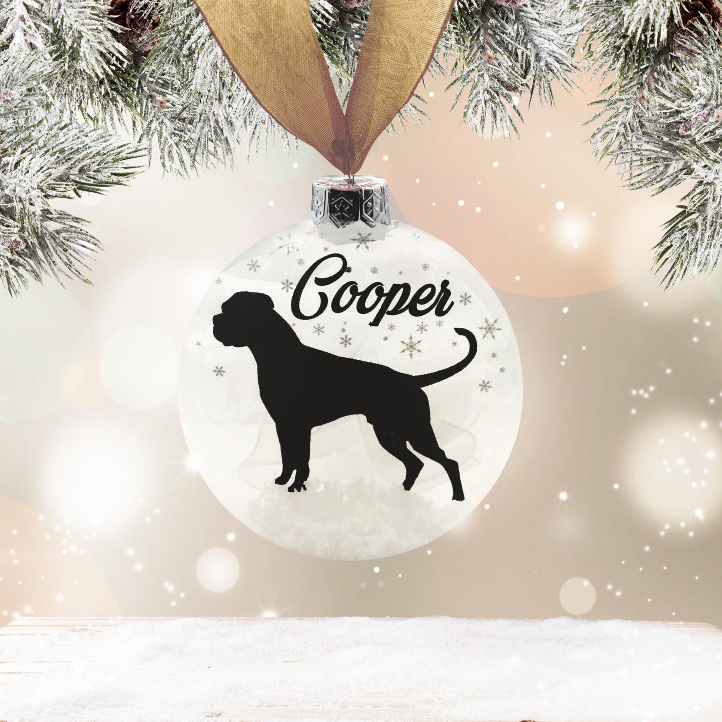 Boxer Dog Glass Personalised Ornament | Custom Christmas Bauble | Long or Short Tail