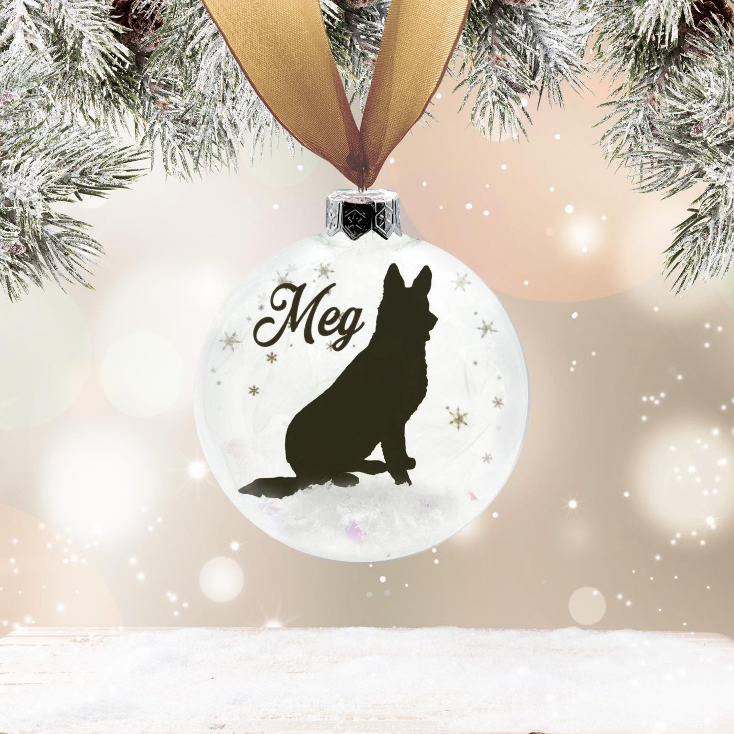 German Shepherd Alsatian Dog Personalised Ornament | Custom Glass Christmas Bauble