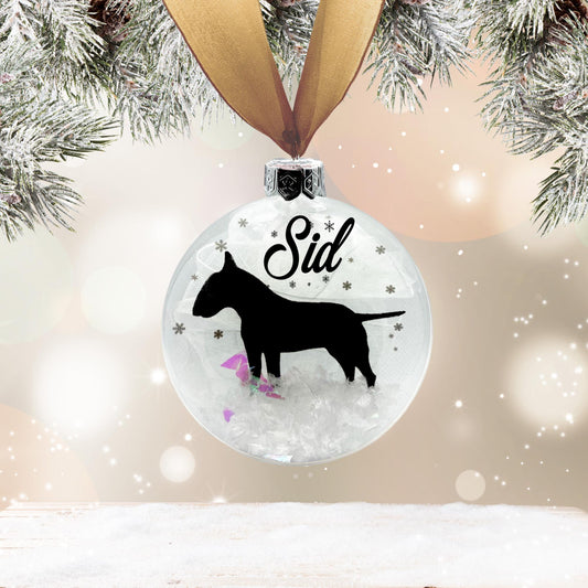 Bull Terrier Dog Personalised Ornament | Custom Glass Christmas Bauble