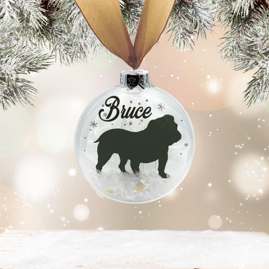 British Bulldog Dog Personalised Ornament | Custom Glass Christmas Bauble
