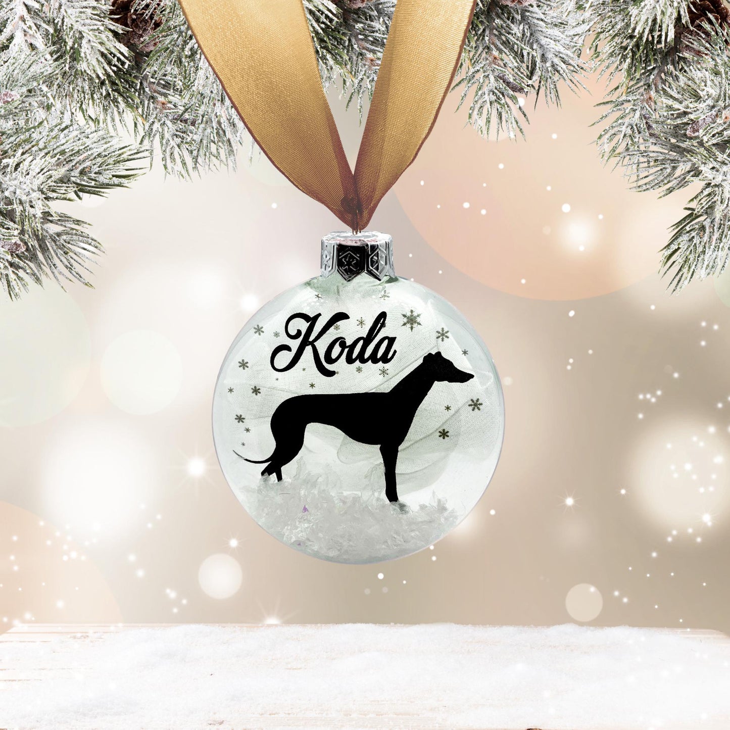 Greyhound Whippet Dog Personalised Ornament | Custom Glass Christmas Bauble