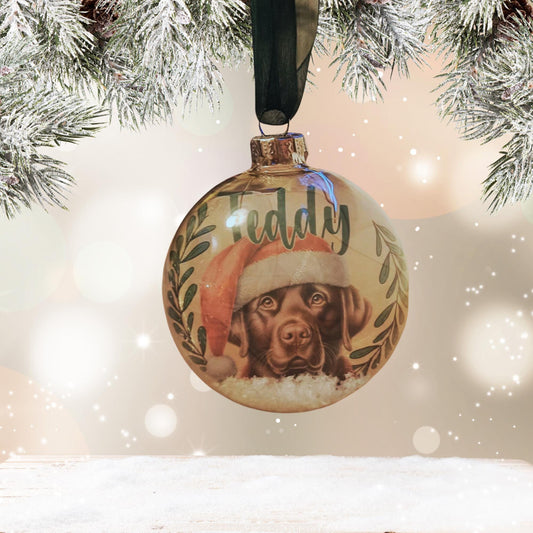 Labrador Dog Personalised Christmas Bauble Chocolate Black or Yellow Dog Xmas Ornaments